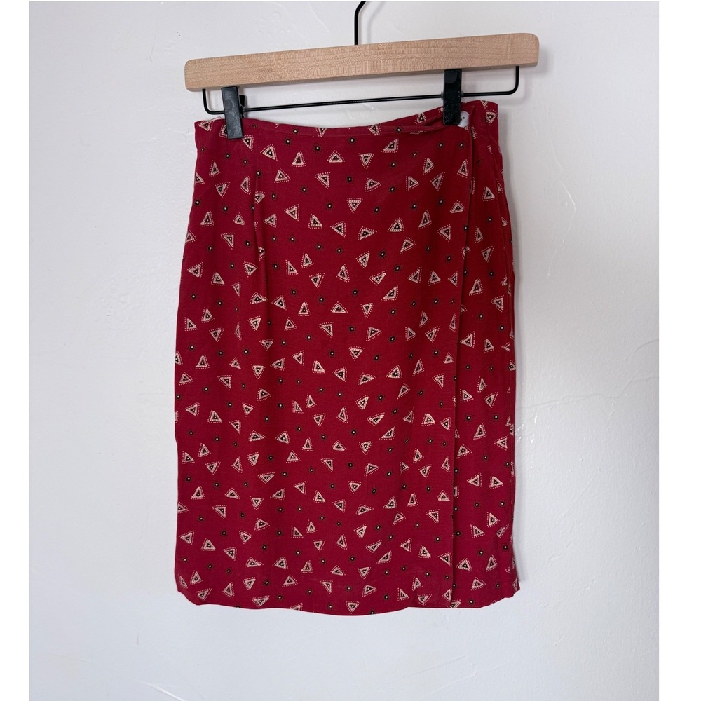 Vintage Breeches Red Geometric Rayon Wrap Mini Skirt Size 4 Made USA